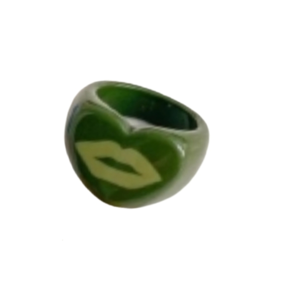 Y2K Chunky Lips in Heart Ring Olive Green Colored Y2K Rings Great For Stacking - Picture 2 of 9